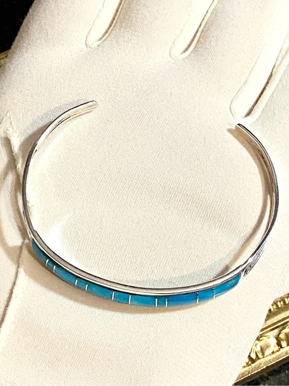Sterling Silver Sleeping Beauty Turquoise Inlay Cuff Bracelet